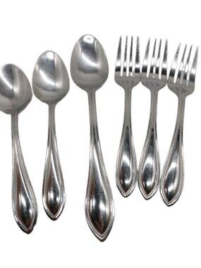 International Silver American Bead Stainless Spoons Forks Flatware Set Of 5